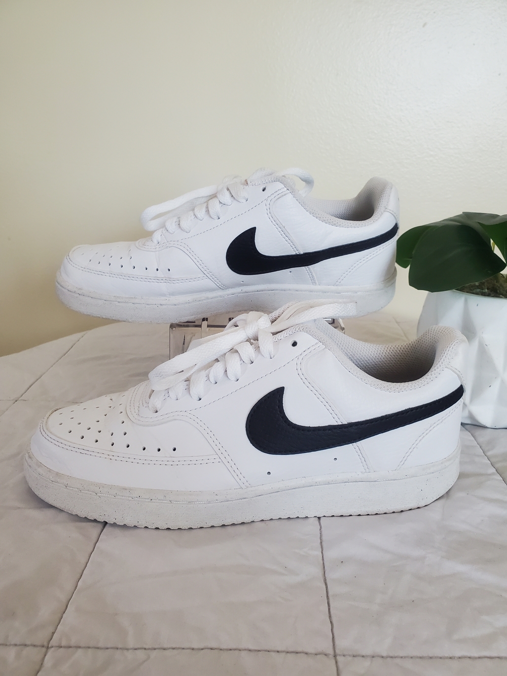 Nike Court Vision White Low-Top Sneakers with Black Swoosh Size 7